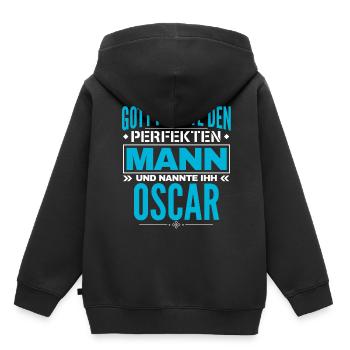 Oscar Name Design - Kinder Premium Organic Hoodie - Schwarz - Hinten - AI Model Kid Male (0cm)