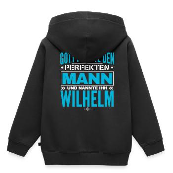 Wilhelm Name Design - Kinder Premium Organic Hoodie - Schwarz - Hinten - AI Model Kid Male (0cm)
