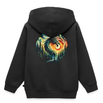 Sonnenaufgang mit Drache - Kinder Premium Organic Hoodie - Schwarz - Hinten - AI Model Kid Male (0cm)