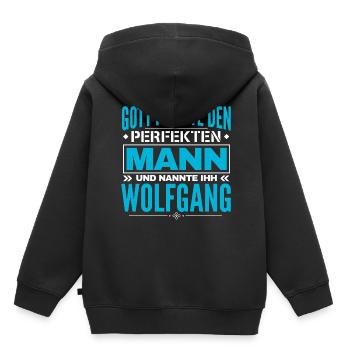 Wolfgang Name Design - Kinder Premium Organic Hoodie - Schwarz - Hinten - AI Model Kid Male (0cm)