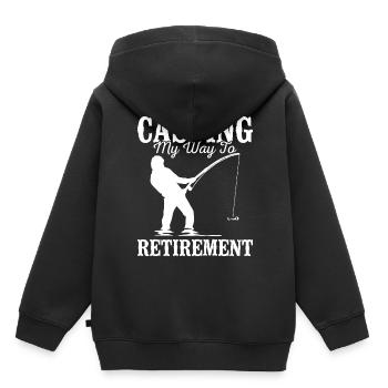 Casting My Way to Retirement Fishing Fish Lover - Kinder Premium Organic Hoodie - Schwarz - Hinten - AI Model Kid Male (0cm)