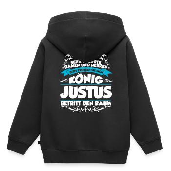 Justus Name Design - Kinder Premium Organic Hoodie - Schwarz - Hinten - AI Model Kid Male (0cm)