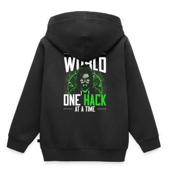 Ethical Hacker Secure The World One Hack At A Time - Kinder Premium Organic Hoodie - Schwarz - Hinten - AI Model Kid Male (0cm)