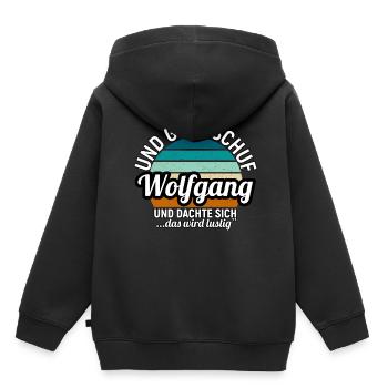Wolfgang - Kinder Premium Organic Hoodie - Schwarz - Hinten - AI Model Kid Male (0cm)