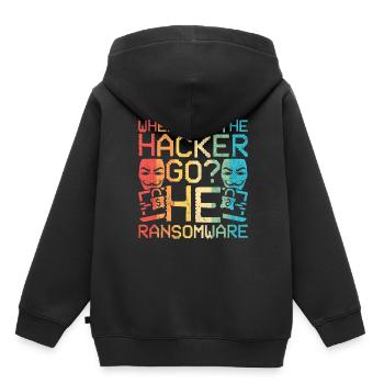 Where Did The Hacker Go? He Ransomware - Kinder Premium Organic Hoodie - Schwarz - Hinten - AI Model Kid Male (0cm)