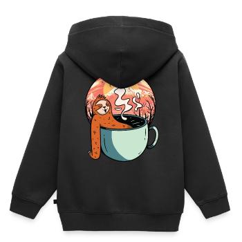 Sloth, Relaxation, Tea, Coffee, Break, Ready for Vacation - Kids Premium Organic Hoodie - black - Back - AI Model Kid Male (0cm)