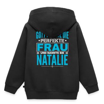 Conception du nom de Natalie - Sweat Premium à capuche enfant bio - noir - Dos - AI Model Kid Male (0cm)