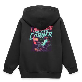 Sim Racing J'ai survécu au premier virage - Sweat Premium à capuche enfant bio - noir - Dos - AI Model Kid Male (0cm)