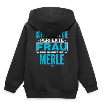 Conception du nom Merle - Sweat Premium à capuche enfant bio - noir - Dos - AI Model Kid Male (0cm)