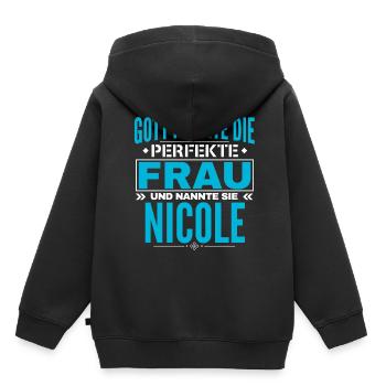 Conception du nom de Nicole - Sweat Premium à capuche enfant bio - noir - Dos - AI Model Kid Male (0cm)