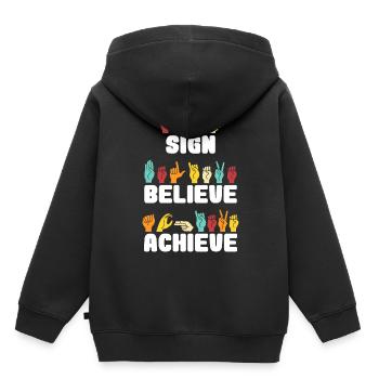 Sign Believe Achieve Retro Sign Language - Kinder Premium Organic Hoodie - Schwarz - Hinten - AI Model Kid Male (0cm)
