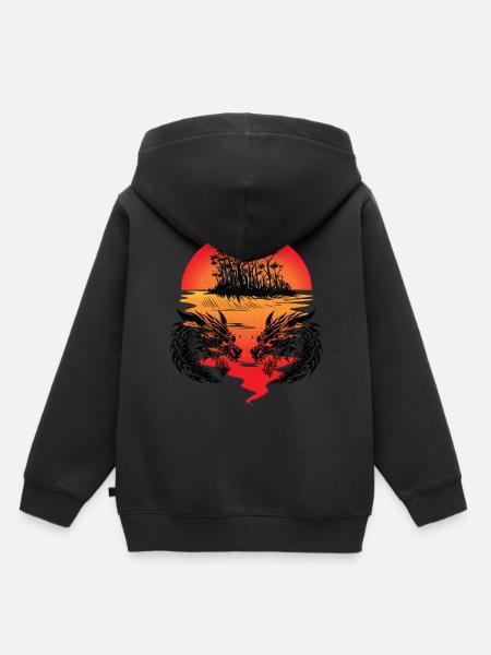 Drachen Südsee Insel Fantasy Sonnenuntergang Dämon - Kinder Premium Organic Hoodie - Schwarz