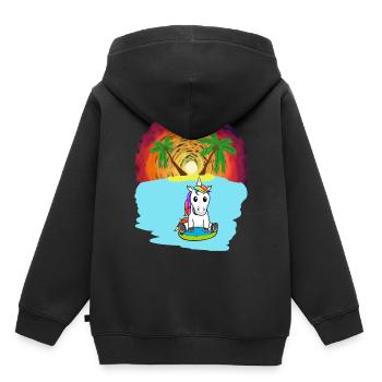 Licorne Mers du Sud Vacances Océan Île Détresse Mer Lac - Sweat Premium à capuche enfant bio - noir - Dos - AI Model Kid Male (0cm)