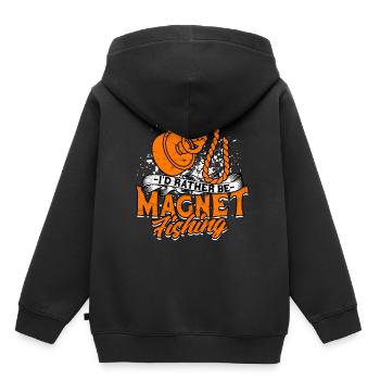Aimant Pêche Aimant Pêche Métal Pêche - Sweat Premium à capuche enfant bio - noir - Dos - AI Model Kid Male (0cm)