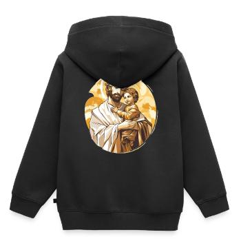 St Joseph Catholic Patron Saint Religious Faith - Kinder Premium Organic Hoodie - Schwarz - Hinten - AI Model Kid Male (0cm)