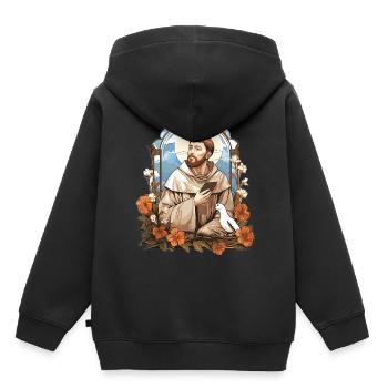 St Francis of Assisi Vintage Catholic Saint Spirit - Kinder Premium Organic Hoodie - Schwarz - Hinten - AI Model Kid Male (0cm)