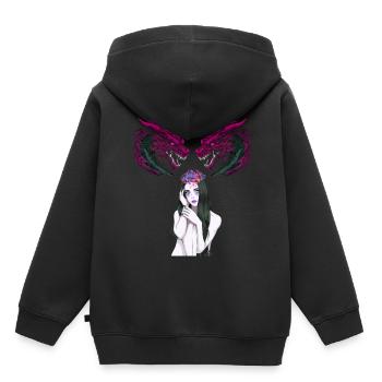 Fille, Femme, Dragon, Fantaisie, Fable, Créature mythique - Sweat Premium à capuche enfant bio - noir - Dos - AI Model Kid Male (0cm)