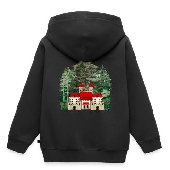 Château, Conte de fées, Château, Forêt, Forteresse, Moyen Âge - Sweat Premium à capuche enfant bio - noir - Dos - AI Model Kid Male (0cm)