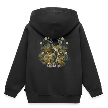 Animaux de la forêt Cerf orignal Suède Sauvage Forêt Nature - Sweat Premium à capuche enfant bio - noir - Dos - AI Model Kid Male (0cm)