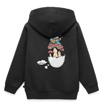 Coquille d’œuf nain Gnome Gnome Fantasy oeuf champignons - Sweat Premium à capuche enfant bio - noir - Dos - AI Model Kid Male (0cm)