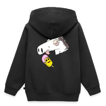 Pferd Sommer Eiskrem Hunger naschen Erfrischung - Kinder Premium Organic Hoodie - Schwarz - Hinten - AI Model Kid Male (0cm)