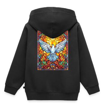 Stained Glass Dove Spiritual Vintage Geometric Mos - Kinder Premium Organic Hoodie - Schwarz - Hinten - AI Model Kid Male (0cm)