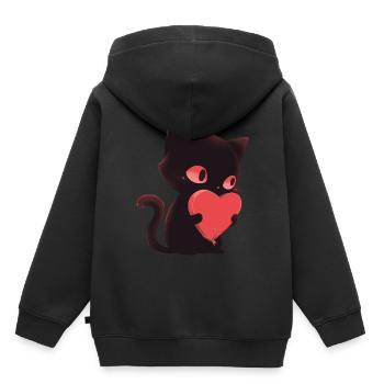 Cute Black Cat With Heart Anti Valentine Emo Pet L - Kinder Premium Organic Hoodie - Schwarz - Hinten - AI Model Kid Male (0cm)