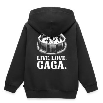 Gagaball Gaga Ball Dodgeball Live Love Gaga - Sweat Premium à capuche enfant bio - noir - Dos - AI Model Kid Male (0cm)
