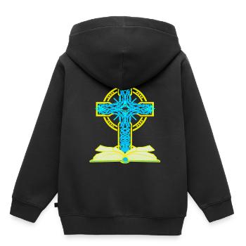Kreuz Biebel Weltfrieden Frieden Jesus - Kinder Premium Organic Hoodie - Schwarz - Hinten - AI Model Kid Male (0cm)