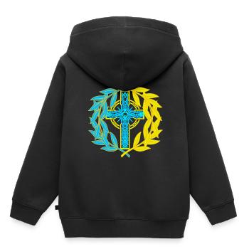 Ukraine Croix Crucifix Croix - Sweat Premium à capuche enfant bio - noir - Dos - AI Model Kid Male (0cm)