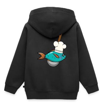 Poisson Poisson Chef Chapeau De Soupe Louche - Sweat Premium à capuche enfant bio - noir - Dos - AI Model Kid Male (0cm)