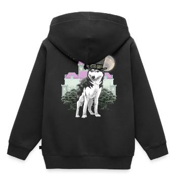 Loup Fantasy Loups Conte de fées Personnage Conte de fées Château - Sweat Premium à capuche enfant bio - noir - Dos - AI Model Kid Male (0cm)
