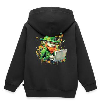 Coder Leprechaun St Patrick's Day Binary Programme - Kinder Premium Organic Hoodie - Schwarz - Hinten - AI Model Kid Male (0cm)
