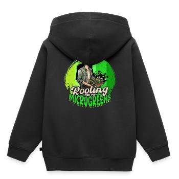 Micro-pousses Micro-pousses Enracinement pour mes micro-pousses - Sweat Premium à capuche enfant bio - noir - Dos - AI Model Kid Male (0cm)
