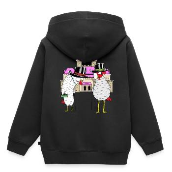 Château Poulet Poulets Royal Volaille Château - Sweat Premium à capuche enfant bio - noir - Dos - AI Model Kid Male (0cm)