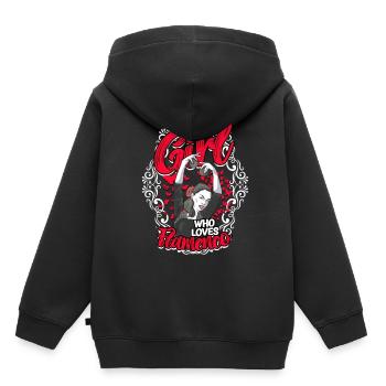 Flamenco - Sweat Premium à capuche enfant bio - noir - Dos - AI Model Kid Male (0cm)