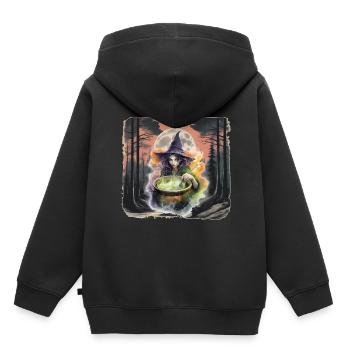 Sorcière de la forêt Halloween conte de fées personnage enfant - Sweat Premium à capuche enfant bio - noir - Dos - AI Model Kid Male (0cm)