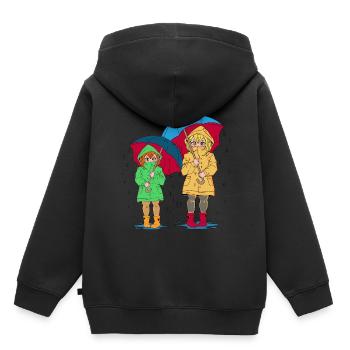 Fille, Frère Ou Sœur, Soeur, Parapluie - Sweat Premium à capuche enfant bio - noir - Dos - AI Model Kid Male (0cm)