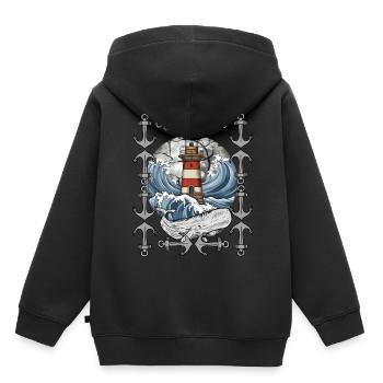 Leuchtturm Signal maritim Wal Wellen Meer Fisch - Kinder Premium Organic Hoodie - Schwarz - Hinten - AI Model Kid Male (0cm)