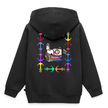 Licornes arc-en-ciel Drapeau arc-en-ciel LGBT - Sweat Premium à capuche enfant bio - noir - Dos - AI Model Kid Male (0cm)