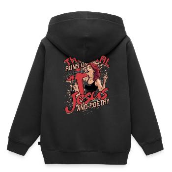 Slam de poésie Cette fille court sur jésus et la poésie - Sweat Premium à capuche enfant bio - noir - Dos - AI Model Kid Male (0cm)