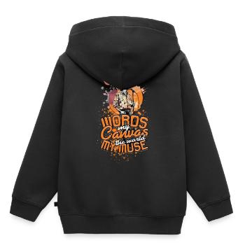 Poésie Slam Poète Poésie Slam - Sweat Premium à capuche enfant bio - noir - Dos - AI Model Kid Male (0cm)