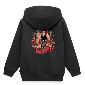 Poésie Slam Je suis venu, j’ai vu, j’ai claqué - Sweat Premium à capuche enfant bio - noir - Dos - AI Model Kid Male (0cm)