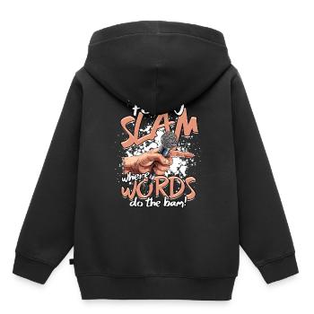 Poetry Slam où les mots font le bam ! - Sweat Premium à capuche enfant bio - noir - Dos - AI Model Kid Male (0cm)
