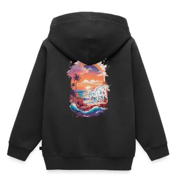 Natur Sonnenuntergang Einhörner Fabeltiere Pferde - Kinder Premium Organic Hoodie - Schwarz - Hinten - AI Model Kid Male (0cm)