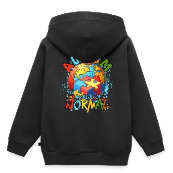 Autisme Autisme Autisme : Mon genre de normal - Sweat Premium à capuche enfant bio - noir - Dos - AI Model Kid Male (0cm)