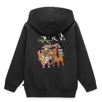 Chat Sauvage Ouest Nature Enfant Enfants Cavalier Âne - Sweat Premium à capuche enfant bio - noir - Dos - AI Model Kid Male (0cm)