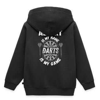 Darter Albert, conception personnalisée d’éventail de fléchettes - Sweat Premium à capuche enfant bio - noir - Dos - AI Model Kid Male (0cm)