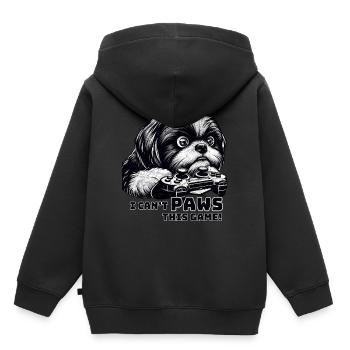 Amateur de ShihTzu, maniaque des jeux vidéo, joueurs - Sweat Premium à capuche enfant bio - noir - Dos - AI Model Kid Male (0cm)