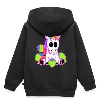 Licorne Licornes Fraise Princesse Animal Mythique - Sweat Premium à capuche enfant bio - noir - Dos - AI Model Kid Male (0cm)